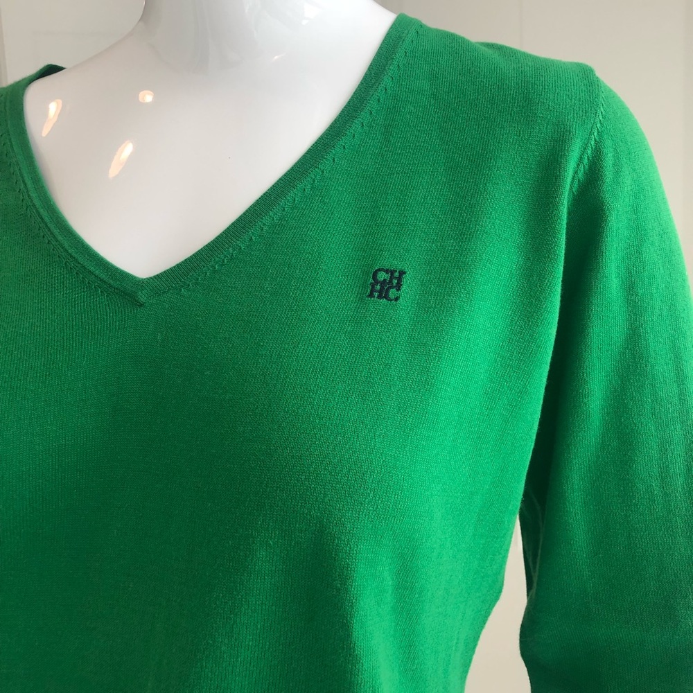 Carolina Herrera Kelly Green V Neck Sweater